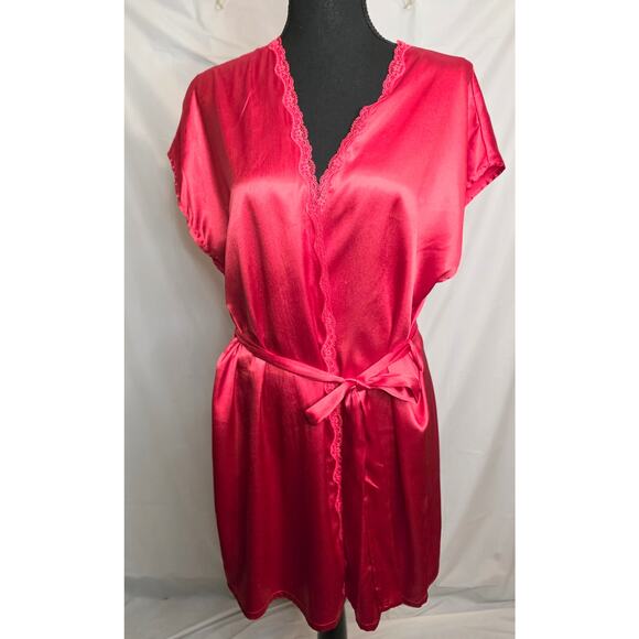 Victoria's Secret Kimono Wrap Robe Waist Tie Sleeveless Lace Details Red Size L - Picture 1 of 7